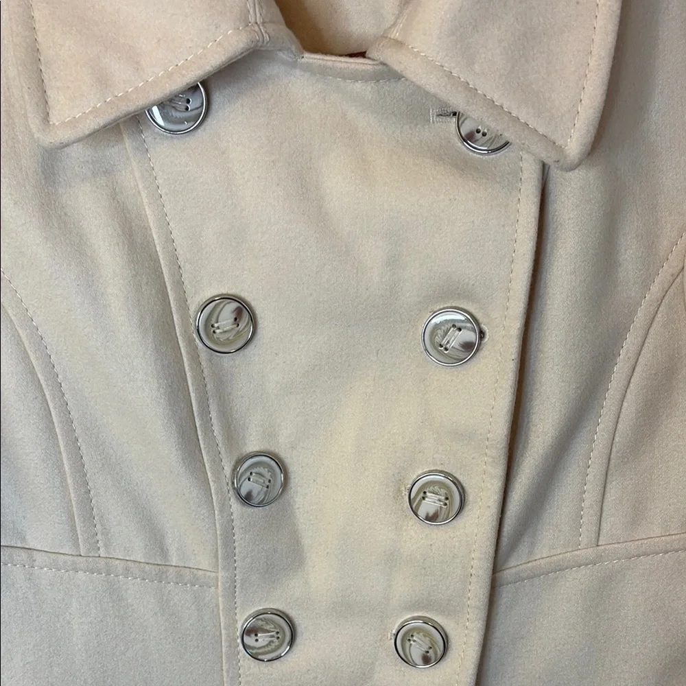 LAST CALL! Calvin Klein Cream Wool Peacoat with Tailored Silhouette - Picture 3 of 14